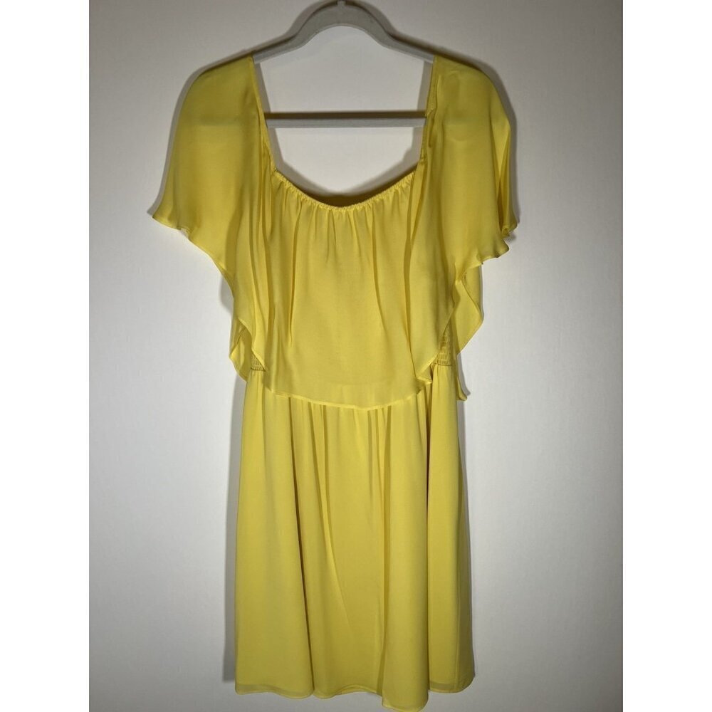 Alice + Olivia Shari Yellow off shoulder smocked silk mini dress L flowy wedding